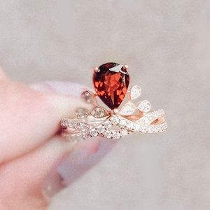 Rose Gold Vermeil Red Garnet Ring  Natural Gemstone Ring Victorian Delicate Ring